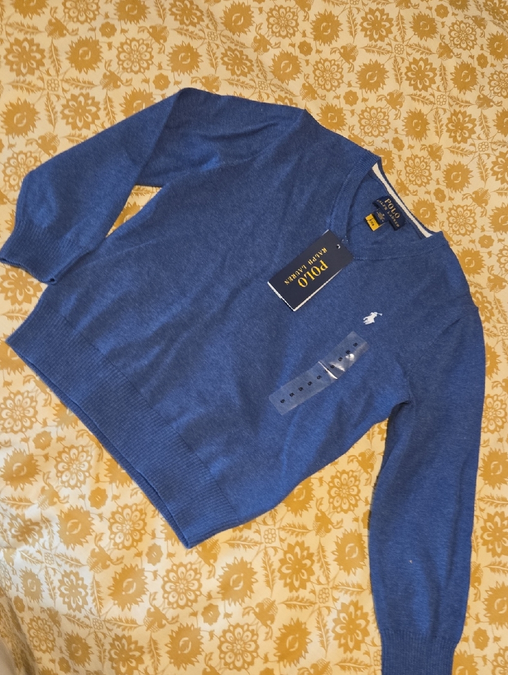 Ralph Lauren Light Blue V-Neck Sweater with Polo Pony